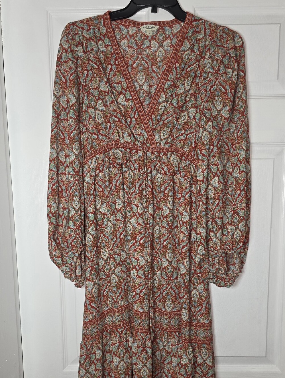 Max Studio Rust Paisley Long Sleeve Maxi Dress